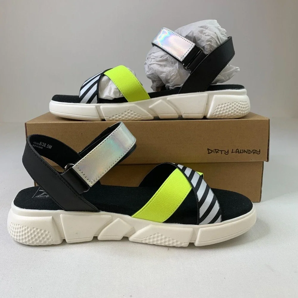 Dirty Laundry Womens Sz 8M Time3 Sandals Black‎ White Hook & Loop Slip-Ons
